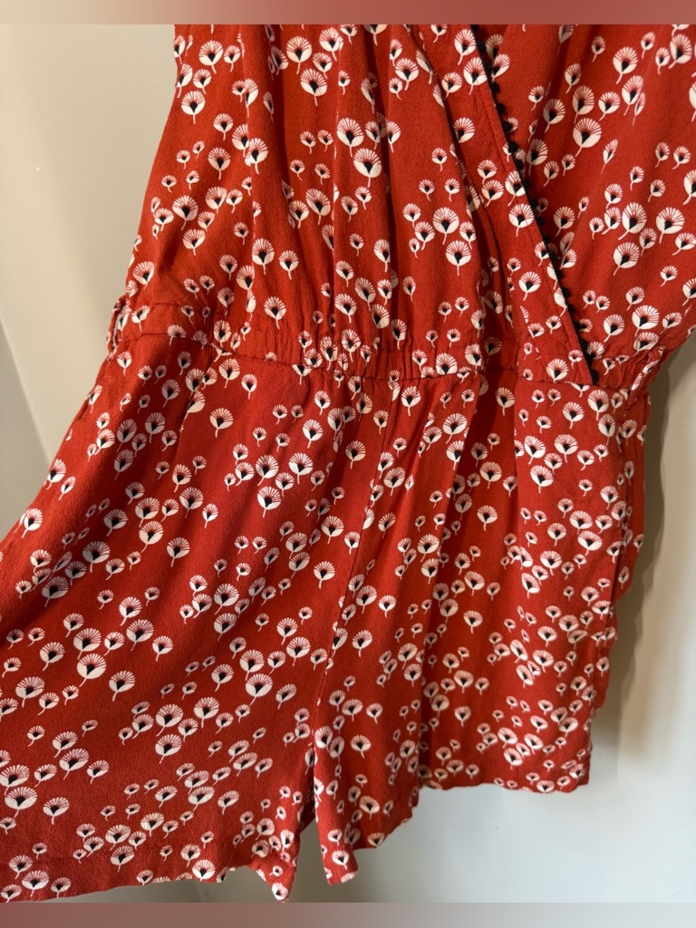LOFT Burnt Orange Wrap Front Strappy Dandelion Floral Belted Romper Sz S - Picture 4 of 12